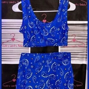 Blue Bandana Crop Top and Skirt Set